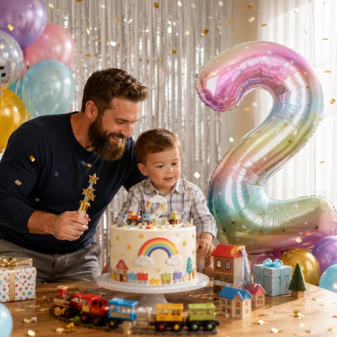 40'' 2 Balloon Number, Large Rainbow Foil Number 2 Balloons Birthday Party Decor - Image 3