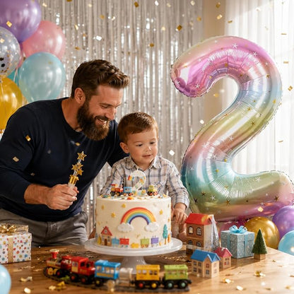 40'' 2 Balloon Number, Large Rainbow Foil Number 2 Balloons Birthday Party Decor - Image 3