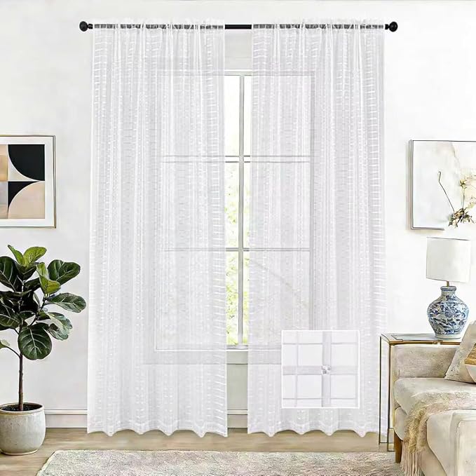 SpaceDresser Check Sheer Curtains 45 Inches Long by SpaceDresser