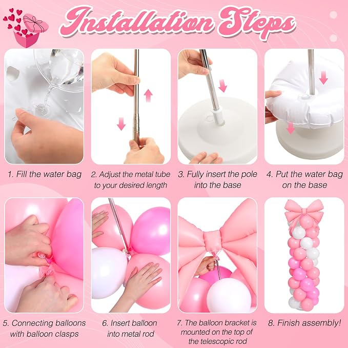 2 Sets Christmas Decor Bow Theme Balloon Column Stand Kit Decorations Bow - Image 4