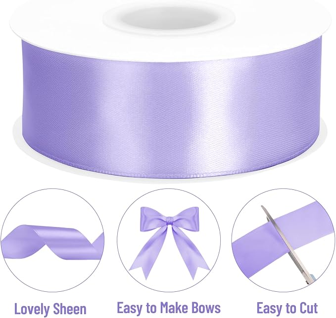 KINGLAKE Light Purple Satin Ribbon – 1-1/2 Inch x 2 Rolls Lavender Satin Ribbon - Image 3