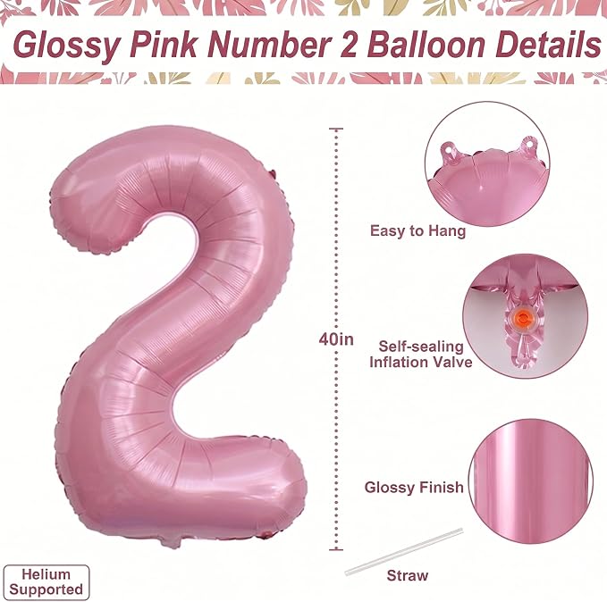 Pearlescent Pink Number 2 Balloon 40 Inch, Pearl Foil - Image 4