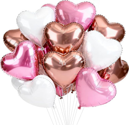 TONIFUL 30 Pcs 18 Inch Rose Gold Pink White Heart Shape Foil Mylar Balloons | by TONIFUL