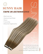 Sunny Hair Tape in Hair Extensions Medium Brown Balayage Blonde Tape in Hair Extensions Human Hair, 14 inch Remy Hair Extensions Tape in 20Pcs 50g