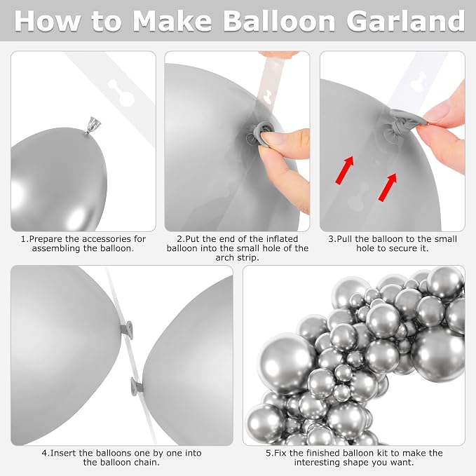 Amandir 153pcs Metallic Silver Balloons Arch Garland Kit Different Sizes | 18 - Image 4