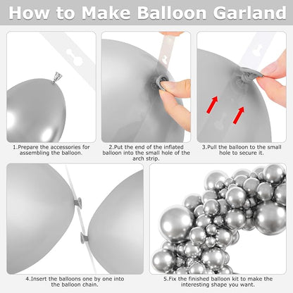 Amandir 153pcs Metallic Silver Balloons Arch Garland Kit Different Sizes | 18 - Image 4