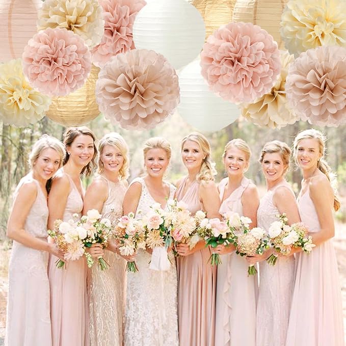 Champagne-Gold White Party-Decorations Paper-Flowers Lanterns - Image 4