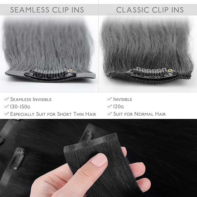 WENNALIFE Seamless Clip In Hair Extensions Human Hair, 12 Inch 80g 7pcs Jet Black Real Hair Extensions Clip in Human Hair Invisible PU Skin Weft Natural Remy Hair