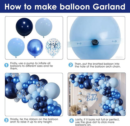 Blue Balloon Arch kit, with Confetti, Party Decorations | - Image 3