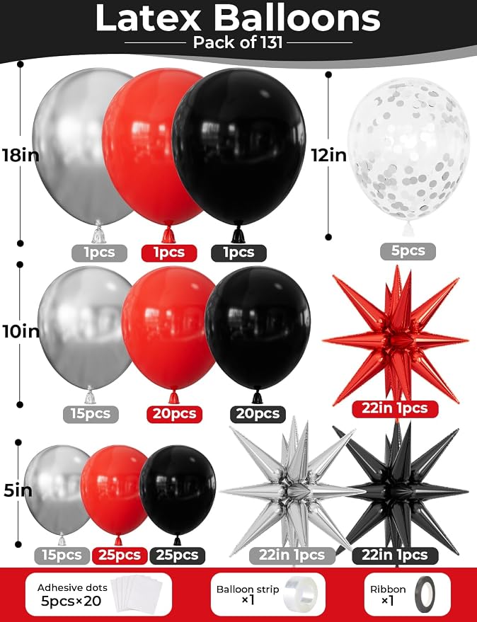 Red and Black Balloon Arch Garland Kit, Glitter Confetti Balloon, Star Balloons - Image 4