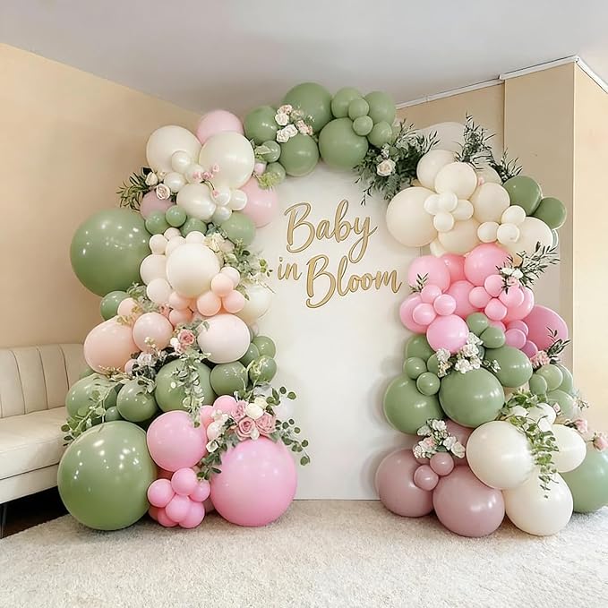 103pcs Pink and Green Balloon Garland Arch Kit, 18/12/10/5 Inch Sage Green Pink - Image 6