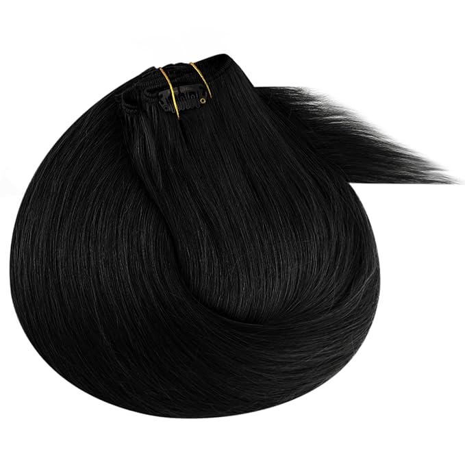 Ve Sunny Black Clip in Human Hair Extensions Remy Human Hair Clip in Extensions 14inch Clip in Hair Extensions Real Human Hair Easy to Wear 100g