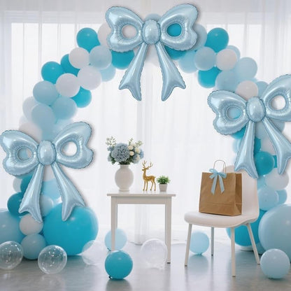 Blue Happy Birthday Balloons, 31”Huge Light Blue Bow Aluminum Foil Balloons - Image 8