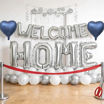 Welcome Home Balloons Blue Silver, 40Inch HOME and 16Inch Welcome Foil Balloons - Image 4