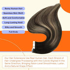 Full Shine Tape in Extensions Human Hair 16 Inch Invisible Seamless Human Hair Extensions Tape in Color 1B/27/1B Black with Blonde Ombre 20PCS Natural Straight Remy Hair 50g for Women