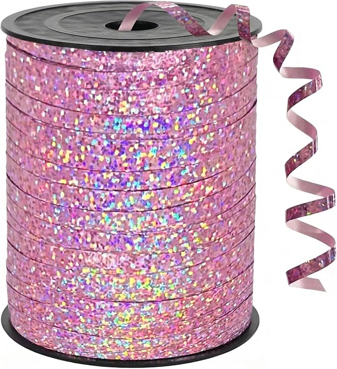500 Yards Pink Curling Crimped Ribbon Pink Balloon String Shiny Metallic Roll by Unknown