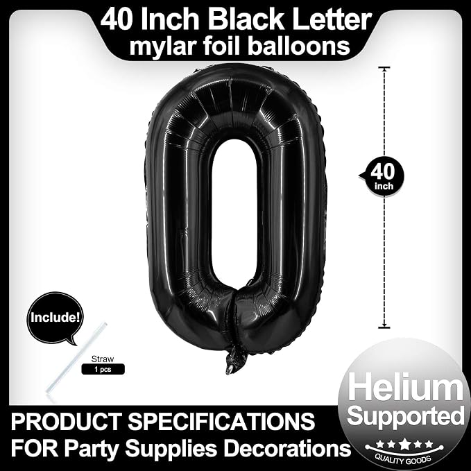 40 Inch Black Letter O Balloons, DIY Phrase Foil Alphabet Letter O Balloons DIY - Image 2