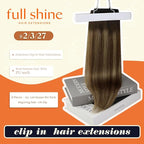 Full Shine Human Clip in Hair Extensions Ombre Seamless Clip ins Dark Brown Balayage Medium Brown Mix Honey Blonde Black Hair Extensions 16 Inch 120 G 8 PCS