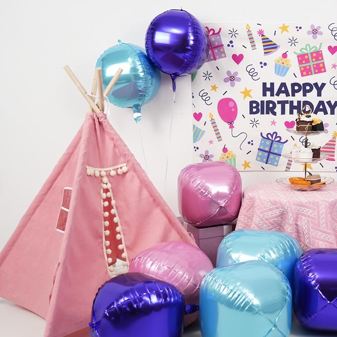 Pink Purple Blue Round Foil Balloons, Metallic Pink Purple Blue Foil Baloon - Image 3
