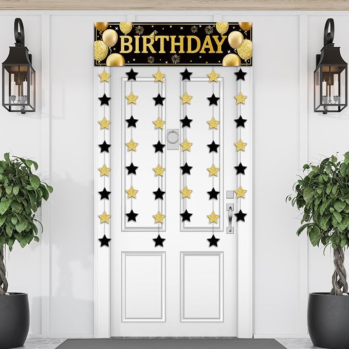 Blosssound Happy Birthday Door Decorations Golden Door Cover Banner Black and by Blosssound