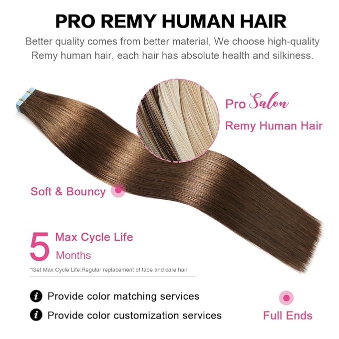 SUYYA Tape in Hair Extensions Human Hair chocolate brown 100% Remy Human Hair 50g/pack 20pcs Straight Seamless Skin Weft Tape Hair Extensions(22 inches #4 Dark Brown)