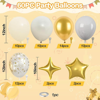 White And Gold Balloons, Fireworks Printed Balloon Star Foil Balloon - Image 2
