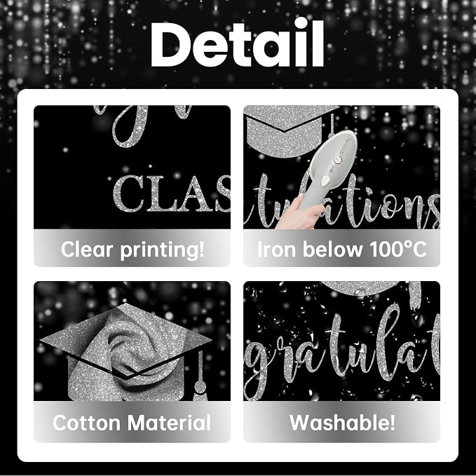 Mocsicka Class of 2026 Backdrop Black Silver Glitter Bokeh Graduation Party - Image 3