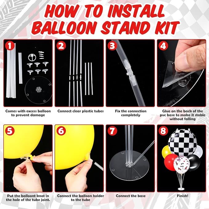 4 Sets Race Car Party Balloons Stand Kit Racing Car Table Centerpieces Decor - Image 4