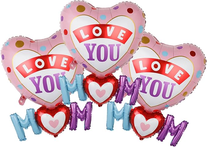 Love You Mom Balloons Mother's Day Balloons Mom Heart Foil Balloon by HADCKJA