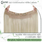 RUNATURE Wire Hair Extensions Human Hair, Platinum Blonde Hair Extensions One Piece Clip in Fish Line Hidden Extnesions, Silky Remy Natural Hair for Women 12 Inch 70g #60