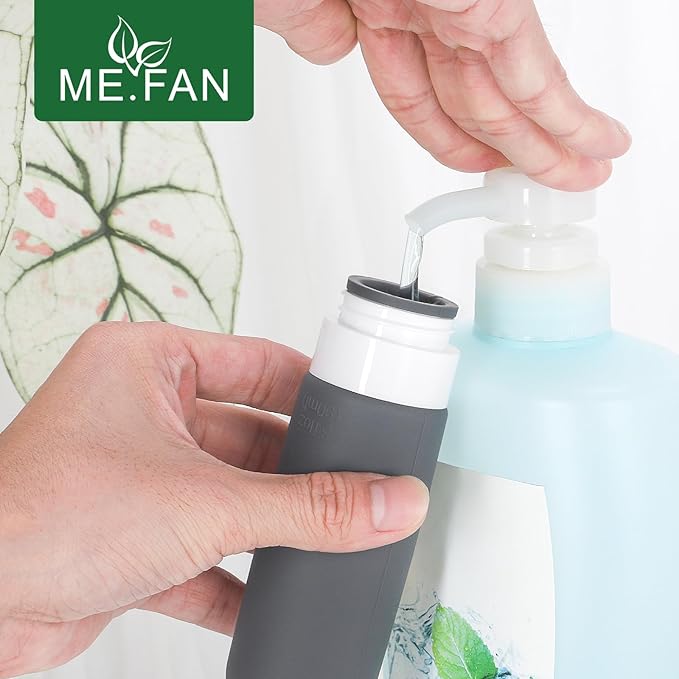 ME.FAN Travel Bottles for Toiletries, TSA Approved 3oz Travel Size Containers, Silicone Squeezable Portable Split Bottle, Travel Accessories for Conditioner, Shampoo, Lotion- 4 Pack Pink