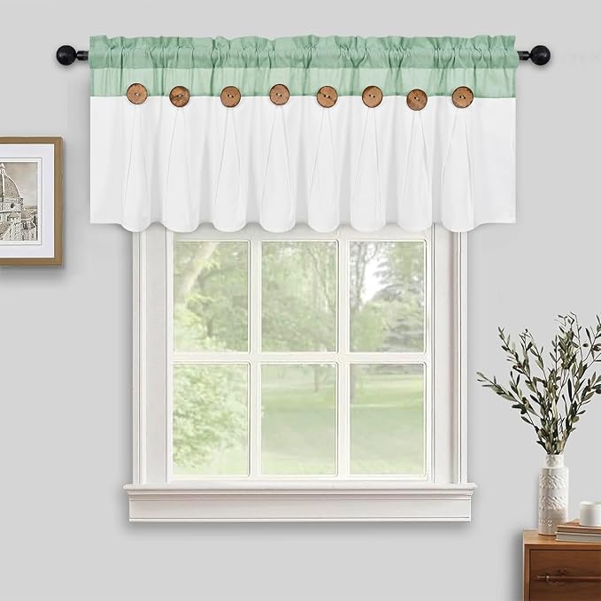 Farmhouse Valance Curtains, Boho Cotton Linen Kitchen Valance, Sage Green by FRAMICS