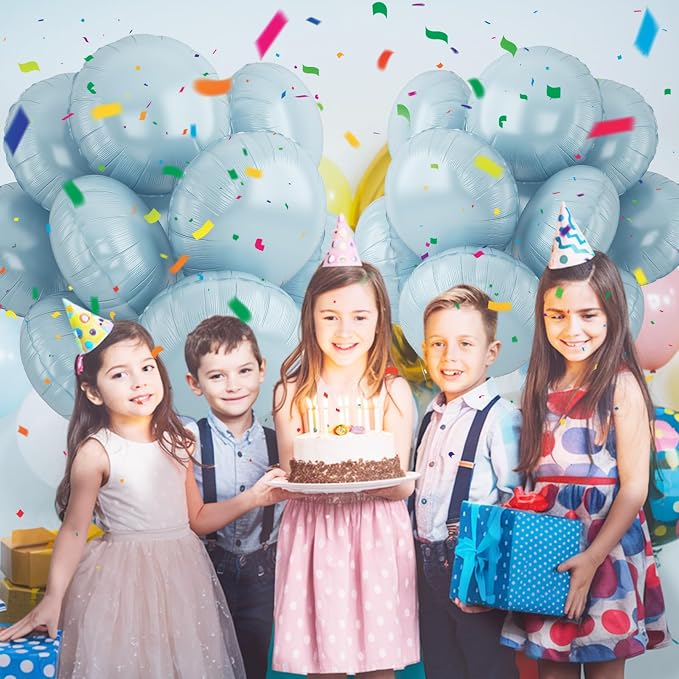 20PCS Round Shaped Foil Balloons, 18 Inch Round Foil Balloon, Retro Blue Round - Image 7