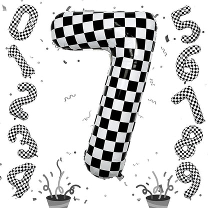 Number 7 Balloon for Boys, Giant Checkered Self Inflating Number 0-9 Set Decor by Isndare