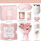 Birthday Gifts for Women Self Care Package Get Well Soon Gift Baskets, Thinking of You Sympathy Spa Gift Set w/ Crochet Flower Bouquet, Unique Christmas Gifts for Women Mom Her Best Friend Sister Wife
