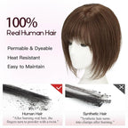 EMMOR 12 Inch Human Hair Topper for Women - Real Hair Topper with Bangs & 6.5" × 6.5" Larger Base, Natural Thin Hair Solution for Women(Brown)