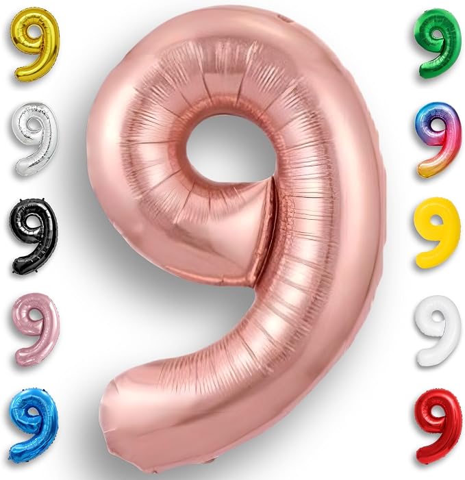 Rose Gold Number Balloon 9 Mylar Foil Macaron Balloons 16 inch by Unknown