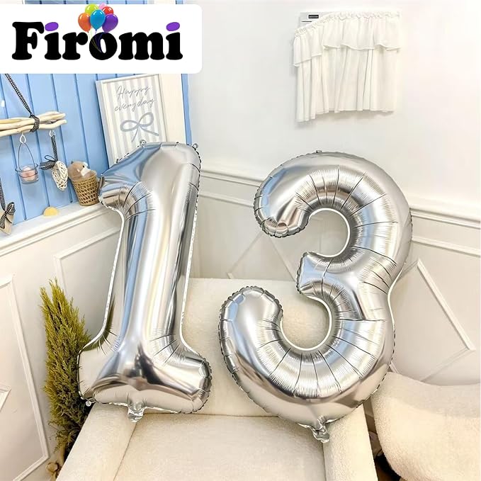 FIROMI 13 Number Balloons 40-inch Silver Big Foil Mylar 31 Balloon Numbers | - Image 3