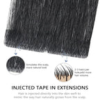 COOKAYU Invisible Tape in Human Hair Extensions, Tape in Extensions Jet Black 22Inch 50g 20pcs Injected Tape Human Hair Seamless Invisi Edge