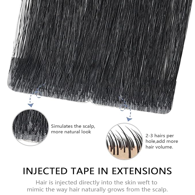 COOKAYU Invisible Tape in Hair Extensions, 16 Inch 35g 20pcs Jet Black Seamless Straight Invisible Extensions Human Hair Invisi Edge Tape ins