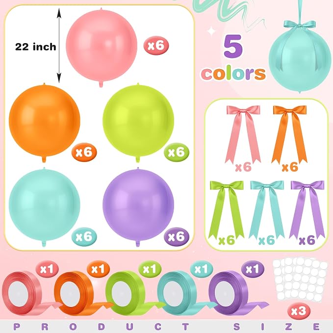 Jenaai 30 Set Pastel Round Foil Balloons Bulk 22 Inch 4d Metallic Giant - Image 2