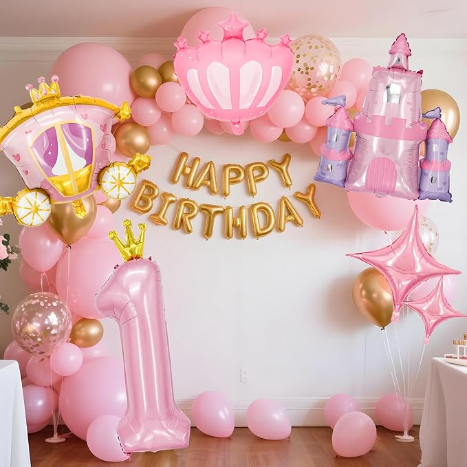 Minyu 6-Piece Princess Theme Party Decoration Set: Princess Carriage + Pink - Image 3
