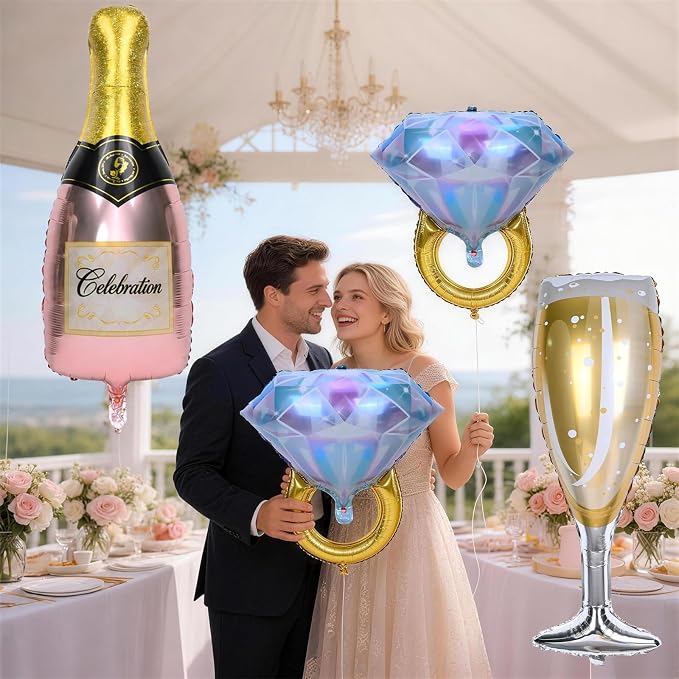 Diamond Ring Balloons Champagne Bottle Wine Glass Foil Balloons - Image 4