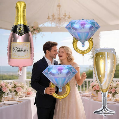 Diamond Ring Balloons Champagne Bottle Wine Glass Foil Balloons - Image 4