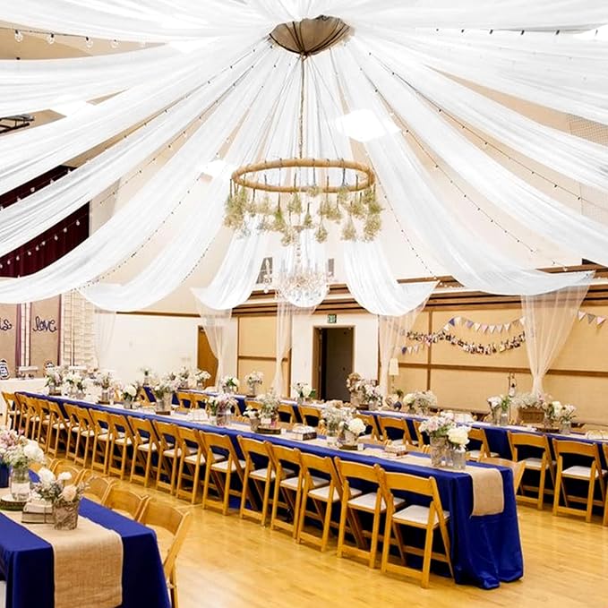 8 Panels White Ceiling Drapes for Wedding 5ftx10ft Arch Draping Fabric Sheer by Showgeous