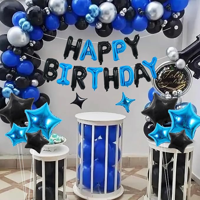 TONIFUL 35PCS Black Blue Happy Birthday Decorations Kit 16 Inch Happy Birthday - Image 3