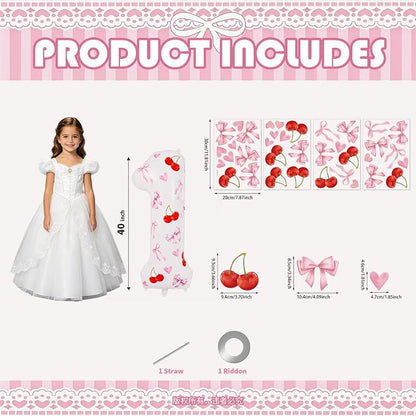 1st Birthday Cherry Balloon, 40 Inch Number 1 DIY Pink Party Decor | Cherry - Image 3