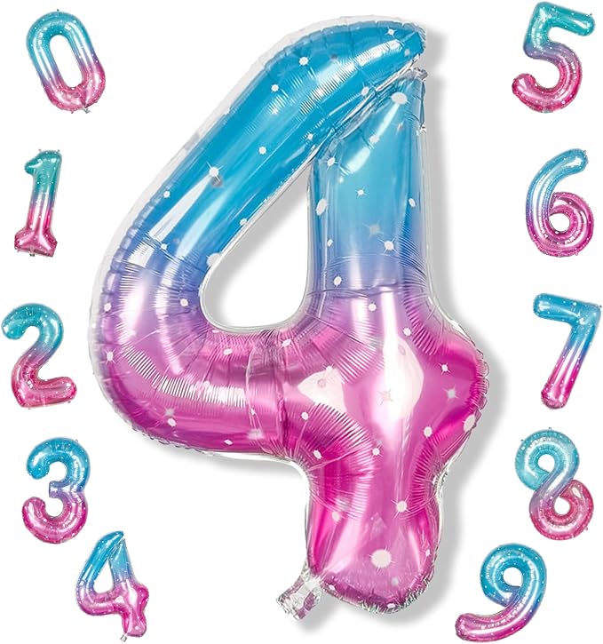 Purple Teal Number 4 Balloons, 40 In Large Mermaid Starry Number 4 Mylar Foil by Isndare