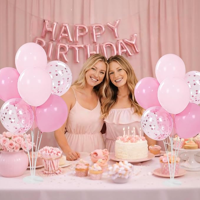 4Set Pink Birthday Party Decorations, Light Pink Balloon Stands - Image 3