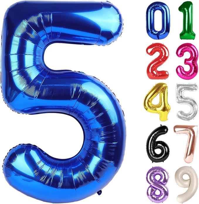 5 Balloon - Metallic Blue Birthday Number Balloons, 40 Inch Decorations | by ALPHADELTAPI